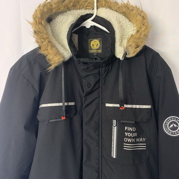 Leduntino Find Your Own Way Faux Fur Hooded Waterproof Jacket Black size L - Picture 2 of 12